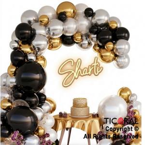 SET DE GLOBOS ARCO XL NEGRO ORO Y PLATA LA727 119 UNIDADES